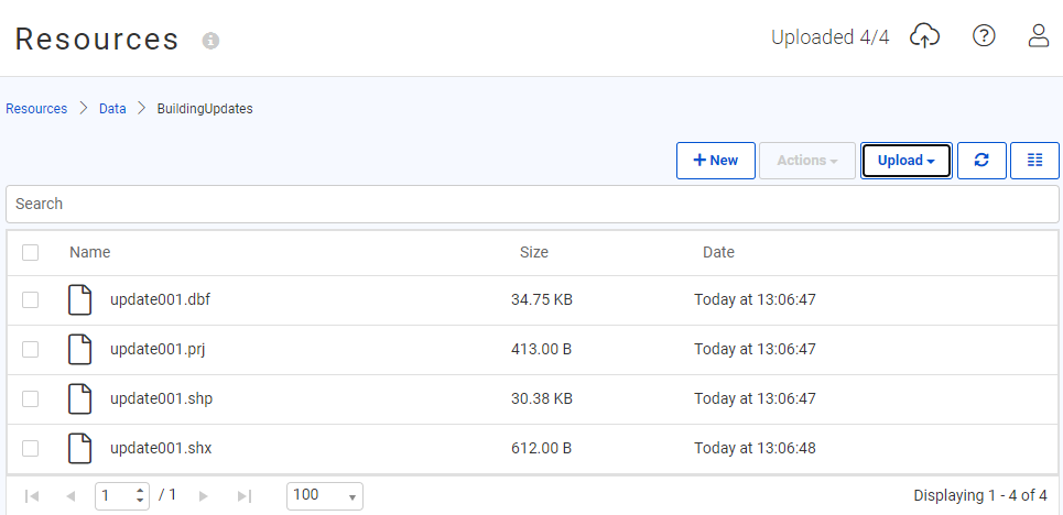 Resources with uploaded updated files